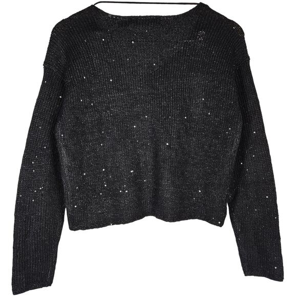 Vero Moda Leilani Long Sleeve V-Neck Pullover Sequin Sweater Black XS NWT - Picture 2 of 7